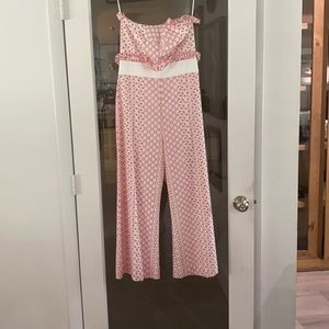 Alexis Red and White Strapless Jumpsuit